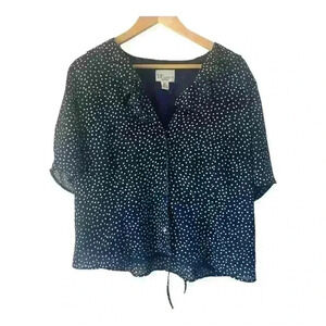 The Tog Shop Women's Petite Navy White Polka Dot Button Up Flowy Blouse Size 18P